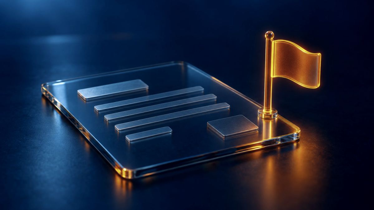 An illustration of a glass document with a small glowing warning flag planted in its corner.